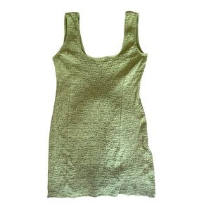 Lulu's Saturday Feelings Crinkle Chartreuse Bodycon Dress